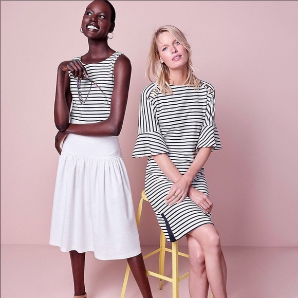 Ann Taylor Striped Fluted Sleeve Shift Dress - Picture 5 of 14